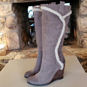 Tan Suede Wedge Boots